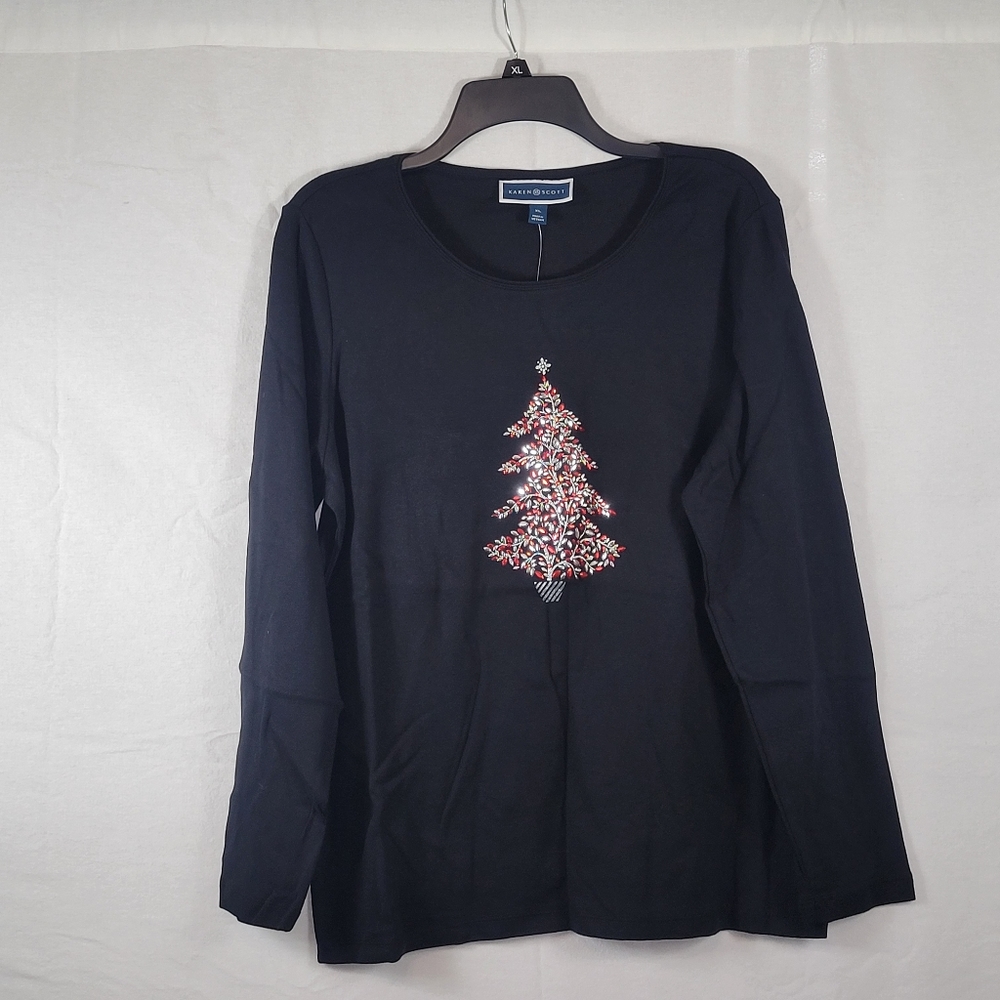 Karen Scott Medium Graphic Holiday Christmas Tree T-Shirt Black - Picture 3 of 5